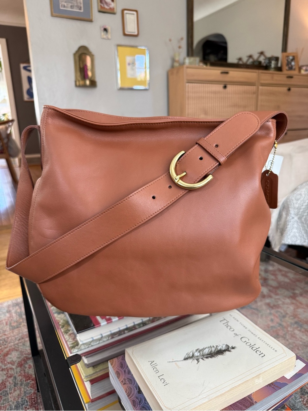 Classic Hobo Legacy Coach Tan Leather Shoulder Bag with Gold Buckle C7H-4161 NWT